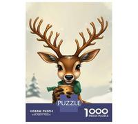 Rompecabezas De 1000 Piezas para Adultos Rompecabezas Christmas Deer Holding A Coffee Cup Rompecabezas para Adultos Juego De Ingenio Decoración del Hogar Juego Desafiante Regalos 38x26cm/1000pcs