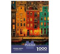 Rompecabezas De 1000 Piezas para Adultos Rompecabezas Colorful Amsterdam Canal Houses at Night Rompecabezas para Adultos Juego De Ingenio Decoración del Hogar Juego Desafiante Regalos 52x38cm/1000pcs