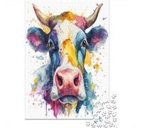 Rompecabezas De 1000 Piezas para Adultos Rompecabezas Colorful Cow Watercolor Print Rompecabezas para Adultos Juegos Divertidos Arte De Pared Diversión En Casa Actividades, 38x26cm/1000pcs