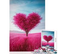 Rompecabezas de 1000 Piezas para Adultos Rompecabezas con Forma de corazón y árbol en un Campo Rosa Juego práctico de 1000 Piezas Gran Regalo para los Amantes de los Juegos Decoración de Pared