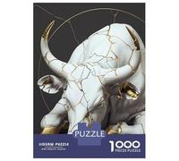 Rompecabezas De 1000 Piezas para Adultos Rompecabezas Cracked White and Gold Bull Sculpture Rompecabezas Juegos Relajantes Ensamblaje De Patrones Diversión En Casa Actividades, 38x26cm/1000pcs
