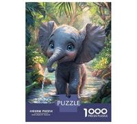 Rompecabezas De 1000 Piezas para Adultos Rompecabezas Cute Elephant in Jungle Stream Rompecabezas Juegos Relajantes Ensamblaje De Patrones Diversión En Casa Actividades, 38x26cm/1000pcs