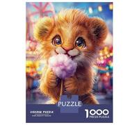 Rompecabezas De 1000 Piezas para Adultos Rompecabezas Cute Lion Cub with Cotton Candy Rompecabezas Juegos Relajantes Ensamblaje De Patrones Diversión En Casa Actividades, 38x26cm/1000pcs