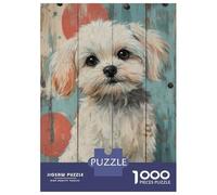 Rompecabezas De 1000 Piezas para Adultos Rompecabezas Cute Maltese Dog Portrait on Wood Panel Maltese Dog Art para Adultos Juego Práctico Análisis Y Lógica Juego Desafiante Regalos 70x50cm/1000pcs