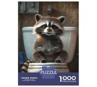 Rompecabezas De 1000 Piezas para Adultos Rompecabezas Cute Raccoon on Toilet Seat Rompecabezas Juegos Relajantes Alivia El Estrés Actividades Divertidas En Casa 38x26cm/1000pcs