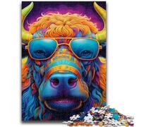 Rompecabezas de 1000 Piezas para Adultos, Rompecabezas de Animales de búfalo, para aliviar el estrés, desafío difícil, decoración única para el hogar y Regalos (26x38cm)