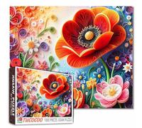 Rompecabezas de 1000 piezas para adultos, rompecabezas de arte floral vibrante, amapola roja y flores coloridas, rompecabezas imposible, difícil rompecabezas divertido y desafiante, regalo para