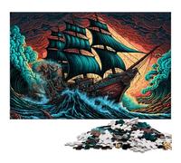 Rompecabezas de 1000 Piezas para Adultos, Rompecabezas de Barco Pirata, Juego de ingenio para Adolescentes, Fiestas, 26x38cm/10,23x14,96 Pulgadas.