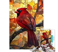 Rompecabezas de 1000 Piezas para Adultos Rompecabezas de cardenales con vidrieras para Adolescentes Mejora la Memoria desafío Educativo Juego de desafío único 50x75cm