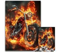Rompecabezas de 1000 Piezas para Adultos, Rompecabezas de cartón con diseño de Motocicleta en Llamas, Juegos educativos, con póster a Juego y Hoja de Trivia para Mayores de 14 años, 26x38cm