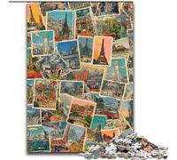 Rompecabezas de 1000 Piezas para Adultos, Rompecabezas de Collage de Sellos de París, divertirse en Familia en Navidad, Acción de Gracias, cumpleaños y Pascua, 50x75cm
