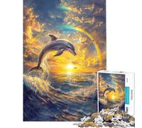 Rompecabezas de 1000 Piezas para Adultos Rompecabezas de Delfines al Atardecer Rompecabezas para Adolescentes Juego de ingenio una Obra de Arte Juego desafiante Regalos (tamaño 38x52cm)