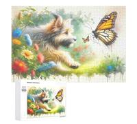 Rompecabezas de 1000 piezas para adultos, rompecabezas de fantasía floral de perro y mariposa para adultos, juguetes de bricolaje, decoración del hogar, difícil y desafiante, 1000 piezas