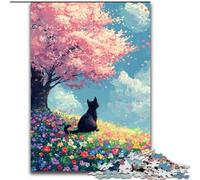 Rompecabezas de 1000 Piezas para Adultos, Rompecabezas de Gato bajo los cerezos en Flor, 26x38cm, Regalo Ideal para Adolescentes, Parejas y Amigos para cumpleaños y Navidad