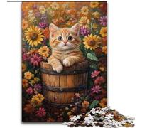 Rompecabezas de 1000 Piezas para Adultos,Rompecabezas de Gato Entre Girasoles,Rompecabezas de 1000 Piezas,Juego de ingenio para Adolescentes, Noche de Juegos en Familia