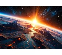 Rompecabezas de 1000 piezas para adultos, rompecabezas de horizonte volcánico del mundo alienígena, exploración espacial y paisajes cósmicos desafiantes para adultos, 19.5 x 27.5 pulgadas