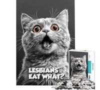 Rompecabezas de 1000 Piezas para Adultos Rompecabezas de Lesbianas ¿Qué comen? Meme del Gato British Shorthair Rompecabezas para Adolescentes Juegos Familiares Una Obra de Arte Diversión Actividades