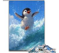 Rompecabezas de 1000 Piezas para Adultos Rompecabezas de Madera de pingüino surfeando Ideal para cumpleaños, Fiestas y Ocasiones Especiales 50x75cm