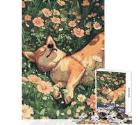 Rompecabezas de 1000 Piezas para Adultos Rompecabezas de un Shiba Inu durmiendo Entre Flores Juego de ingenio decoración de Pared Juguete Educativo Regalos para Amigos y Familiares (52x38cm)