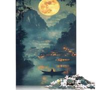 Rompecabezas de 1000 Piezas para Adultos | Rompecabezas de una Aldea asiática mística bajo la Luna Llena | Rompecabezas de Madera de 1000 Piezas, Juegos educativos (75 x 50 cm)