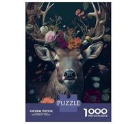 Rompecabezas De 1000 Piezas para Adultos Rompecabezas Deer Face Animal Flowers Rompecabezas para Adultos Juegos Relajantes Análisis Y Lógica Diversión En Casa Actividades, 52x38cm/1000pcs