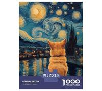 Rompecabezas De 1000 Piezas Para Adultos Rompecabezas Dog Shiba Inu Gazing at Starry Night Van Gogh Rompecabezas Para Adultos Juguetes Antiestrés Mejora La Memoria Diversión En Casa Actividades, 70x50