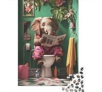 Rompecabezas De 1000 Piezas para Adultos Rompecabezas Elephant Reading Newspaper in Bathroom Rompecabezas para Adultos Juegos Divertidos Arte De Pared Diversión En Casa Actividades, 52x38cm/1000pcs