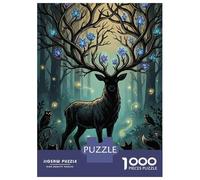Rompecabezas De 1000 Piezas para Adultos Rompecabezas Enchanted Forest Stag with Glowing Flowers Rompecabezas para Adultos Juego Familiar Arte De Pared Actividades Divertidas En Casa 52x38cm/1000pcs