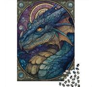 Rompecabezas De 1000 Piezas para Adultos Rompecabezas Fantasy Dragon Stained Glass Artwork Rompecabezas para Adultos Juegos Divertidos Arte De Pared Diversión En Casa Actividades, 38x26cm/1000pcs