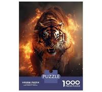 Rompecabezas De 1000 Piezas para Adultos Rompecabezas Fiery Tiger Fire Flames Rompecabezas para Adultos Juegos Relajantes Mejora La Memoria Juego Desafiante Regalos 38x26cm/1000pcs