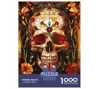 Rompecabezas De 1000 Piezas para Adultos Rompecabezas Flower Skull Stained Glass Rompecabezas para Adultos Juego Familiar Arte De Pared Actividades Divertidas En Casa 52x38cm/1000pcs