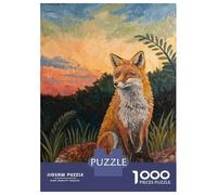 Rompecabezas De 1000 Piezas para Adultos Rompecabezas Fox Sitting in Nature at Sunset Rompecabezas para Adultos Juego Familiar Arte De Pared Actividades Divertidas En Casa 52x38cm/1000pcs