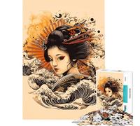 Rompecabezas de 1000 Piezas para Adultos Rompecabezas Geisha con Olas Juguetes antiestrés para Mejorar la Memoria cumpleaños (Tamaño 38x26cm)