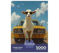 Rompecabezas De 1000 Piezas para Adultos Rompecabezas Goat Wearing Sunglasses in Front of A Car Rompecabezas para Adultos Juegos Divertidos Desafío Difícil Cumpleaños 52x38cm/1000