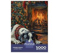 Rompecabezas De 1000 Piezas para Adultos Rompecabezas Great Dane in Holiday Art Christmas Dog by Fireplace Painting Rompecabezas Juegos Relajantes Alivia El Estrés Actividades Divertidas En Casa 38x2