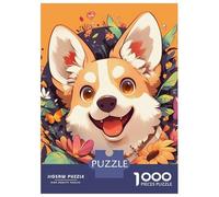 Rompecabezas De 1000 Piezas para Adultos Rompecabezas Happy Corgi with Floral Background Rompecabezas Juegos Relajantes Alivia El Estrés Actividades Divertidas En Casa 70x50cm/1000pcs