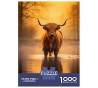 Rompecabezas De 1000 Piezas para Adultos Rompecabezas Highland Cow in The Water Rompecabezas Juegos Relajantes Ensamblaje De Patrones Diversión En Casa Actividades, 38x26cm/1000pcs
