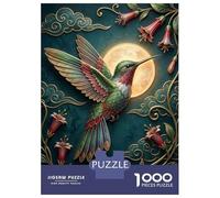 Rompecabezas De 1000 Piezas para Adultos Rompecabezas Hummingbird with Moon and Flowers Rompecabezas para Adultos Juego De Ingenio Decoración del Hogar Juego Desafiante Regalos 52x38cm/1000pcs