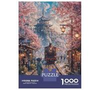 Rompecabezas De 1000 Piezas para Adultos Rompecabezas Japan Cherry Blossom Train Rompecabezas Juegos Relajantes Ensamblaje De Patrones Diversión En Casa Actividades, 52x38cm/1000pcs