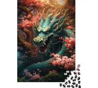 Rompecabezas de 1000 Piezas para Adultos, Rompecabezas japonés de dragón y Cereza, Rompecabezas de Madera para niños, Juguetes de Entretenimiento Familiar, 1000 Piezas (75x50cm)