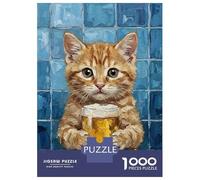 Rompecabezas De 1000 Piezas para Adultos Rompecabezas Kitten with Beer Painting Rompecabezas para Adultos Juego Familiar Arte De Pared Actividades Divertidas En Casa 70x50cm/1000pcs