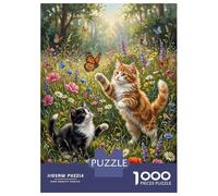 Rompecabezas De 1000 Piezas Para Adultos Rompecabezas Kittens Playing with Butterflies in A Meadow Rompecabezas Para Adultos Juego Familiar Arte De Pared Actividades Divertidas En Casa 70x50cm/1000pcs