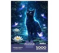Rompecabezas De 1000 Piezas para Adultos Rompecabezas Magical Black Cat in A Lotus Pond Rompecabezas para Adultos Juegos Divertidos Desafío Difícil Cumpleaños 52x38cm/1000pcs
