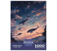 Rompecabezas De 1000 Piezas para Adultos Rompecabezas Magical Whales Flying Over Landscape at Sunset para Adultos Juego Práctico Análisis Y Lógica Juego Desafiante Regalos 38x26cm/1000pcs