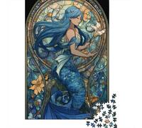 Rompecabezas De 1000 Piezas para Adultos Rompecabezas Mermaid Stained Glass Artwork Rompecabezas para Adultos Juguetes Antiestrés Mejora La Memoria Diversión En Casa Actividades, 38x26cm/1000pcs
