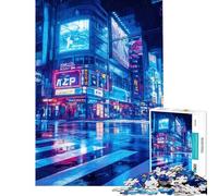 Rompecabezas de 1000 Piezas para Adultos Rompecabezas Neon Rain Cityscape para Adultos Juego de ingenio Montaje de Patrones Juego desafiante Regalos (tamaño 38x26cm)