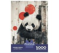 Rompecabezas De 1000 Piezas para Adultos Rompecabezas Panda with Red Circles Panda Rustic Wall Art Rompecabezas para Adultos Juegos Relajantes Análisis Y Lógica Diversión En Casa Actividades, 70x50cm