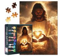 Rompecabezas de 1000 piezas para adultos, rompecabezas para adultos, 1000 piezas, Jesús sosteniendo un corazón sagrado brillante con luz dorada, rompecabezas religioso para adultos, rompecabezas