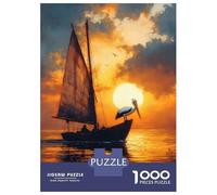Rompecabezas De 1000 Piezas para Adultos Rompecabezas Pelican on A Sailboat at Sunset Rompecabezas Juegos Relajantes Ensamblaje De Patrones Diversión En Casa Actividades, 38x26cm/1000pcs