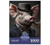 Rompecabezas De 1000 Piezas para Adultos Rompecabezas Pig in A Suit Smoking A Cigar Rompecabezas para Adultos Juegos Divertidos Desafío Difícil Cumpleaños 70x50cm/1000pcs